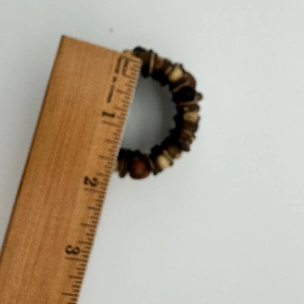 Pier 1 Napkin Rings Set of 8 Brown Woven Wood Bead Memory Wire Boho Coastal